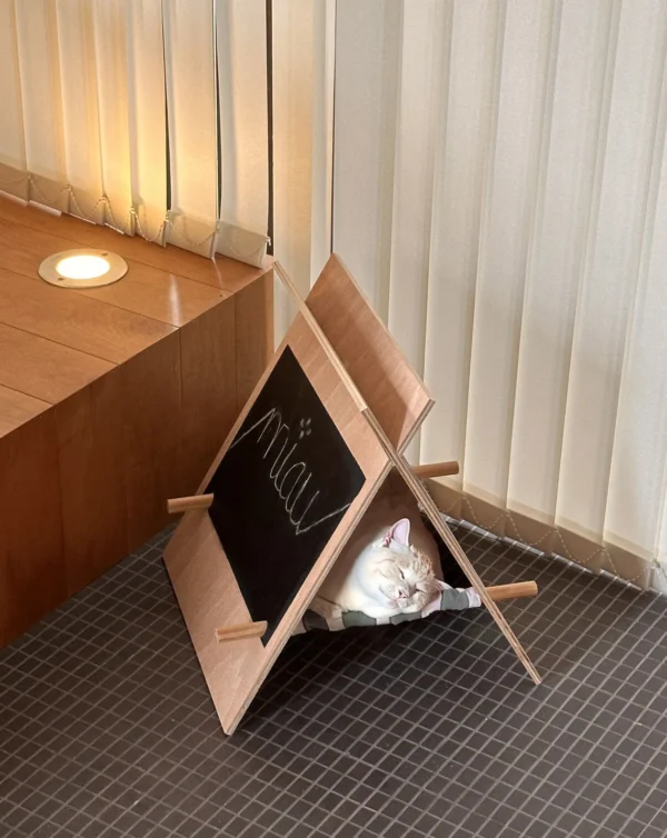 Artistic Chalkboard Cat House | Modern Plywood Teepee with Hammock/Bed | AnimalDeLux - Image 5